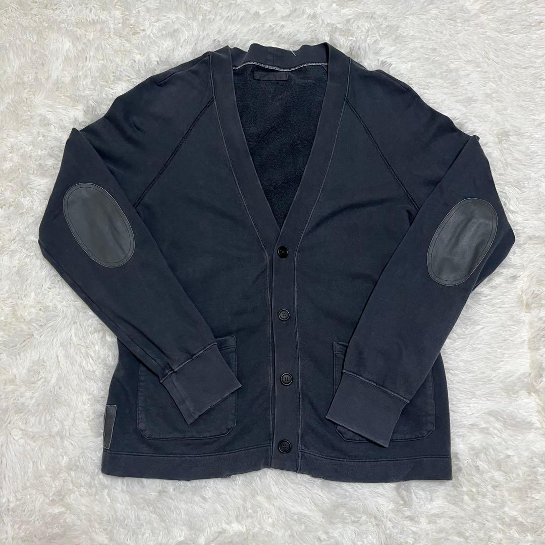 PRADA Vネック カーディガン ボタン エルボーパッチ グレー M