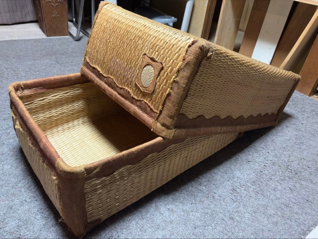 ラタン製オープントップ収納ボックス