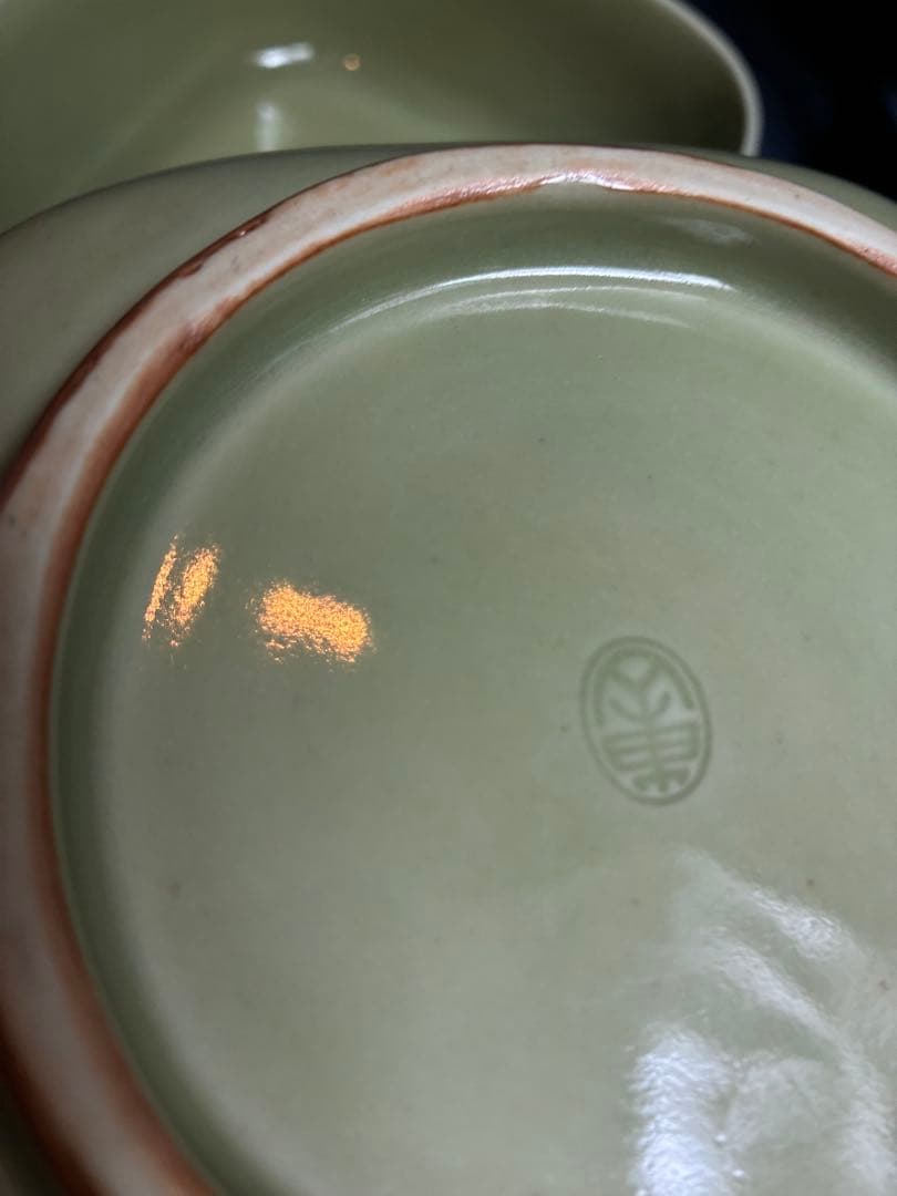 青磁　天龍寺青磁枡形向付　5客　宮永東山　共箱　荒川豊蔵の出た窯　北大路魯山人