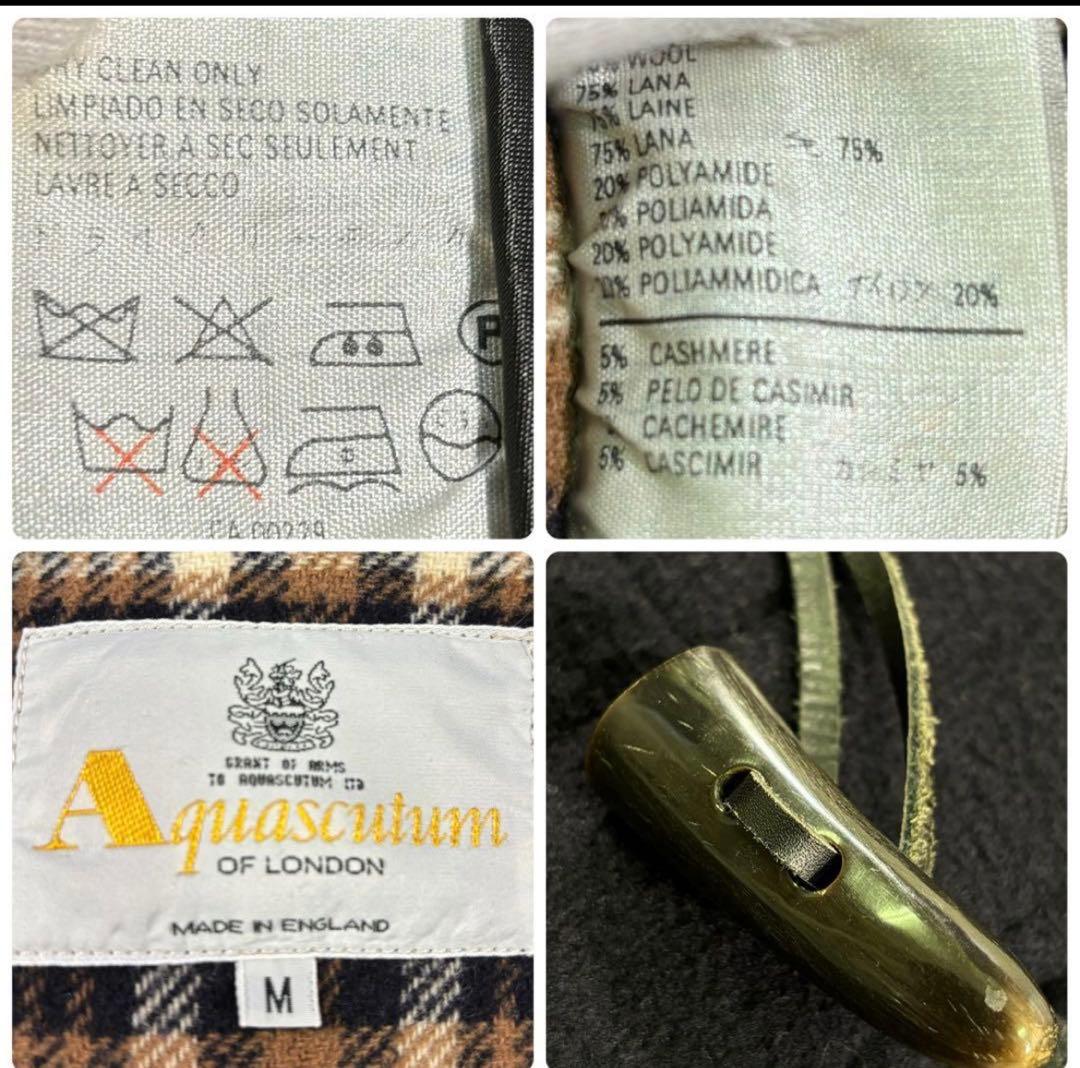 アクアスキュータム　ギンガムチェック　カシミヤ　ウール　ダッフルコート　M