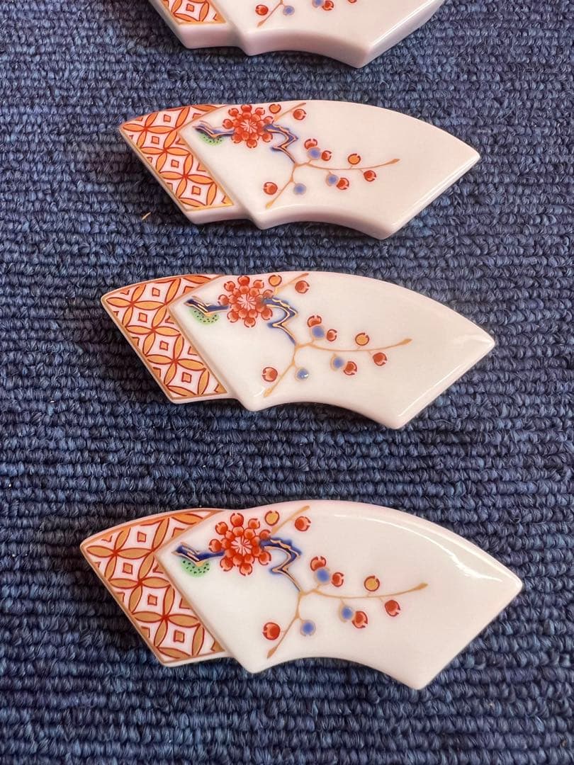 1113 深川製磁　岩梅　箸置　5客　未使用