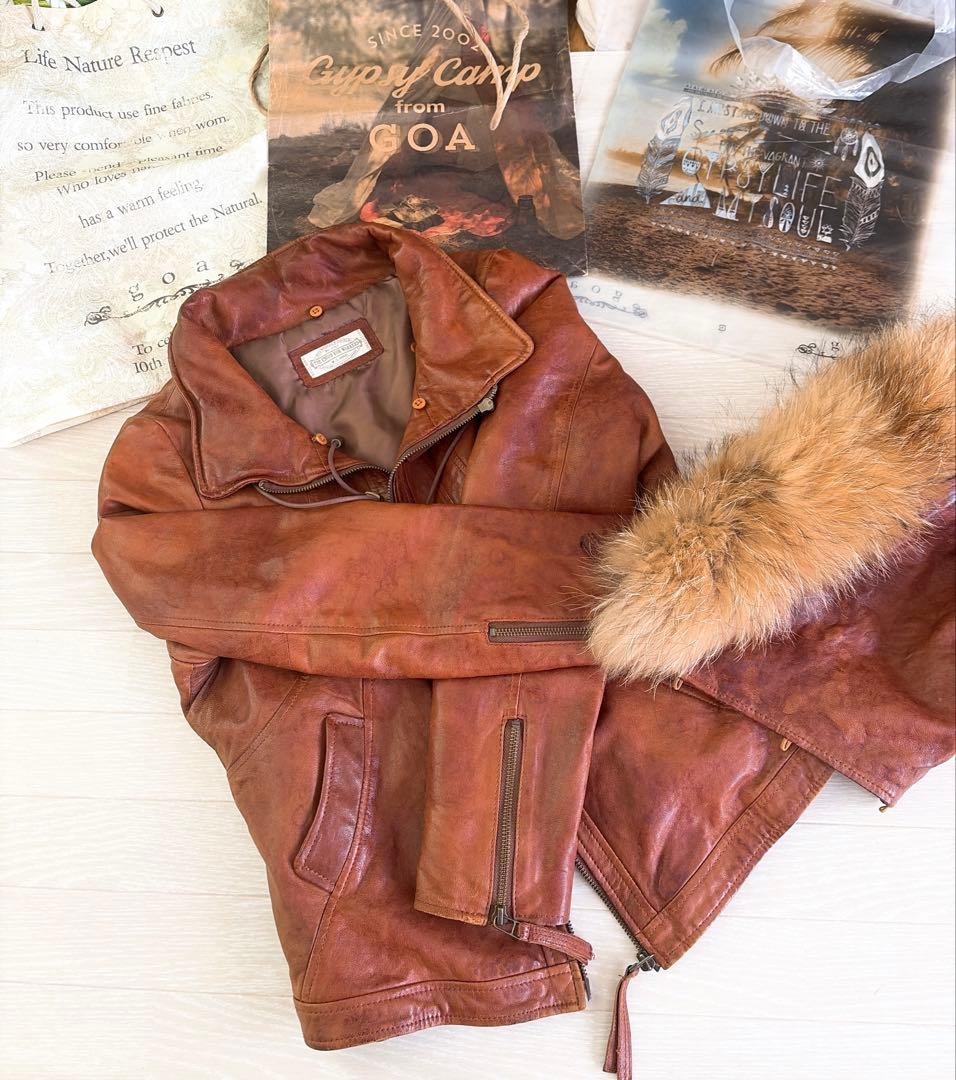 ☆goa ゴア ラムレザー 革ジャン ファー付き ブラウン 難あり