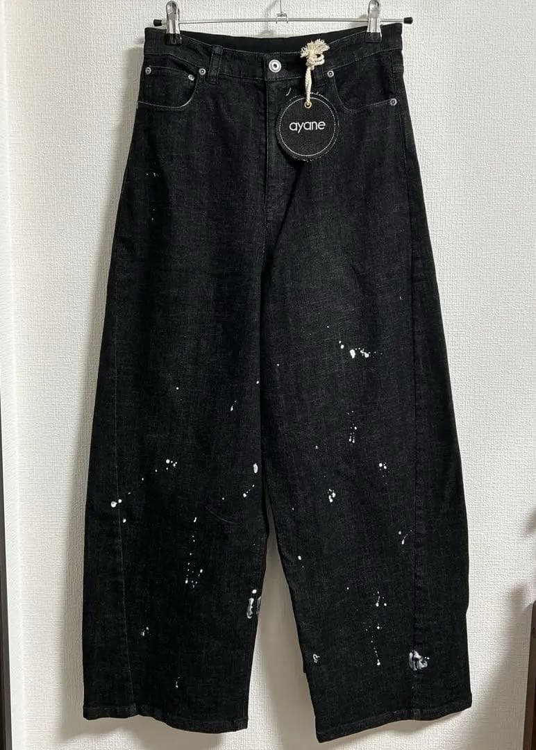 ayane アヤン　ペイント加工バレルレッグデニムパンツ　ブラック36