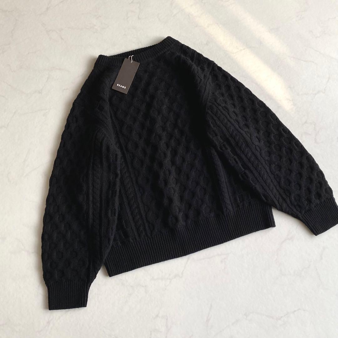 Demi-Luxe BEAMS カシミヤ混 アラン プルオーバーニット ブラック