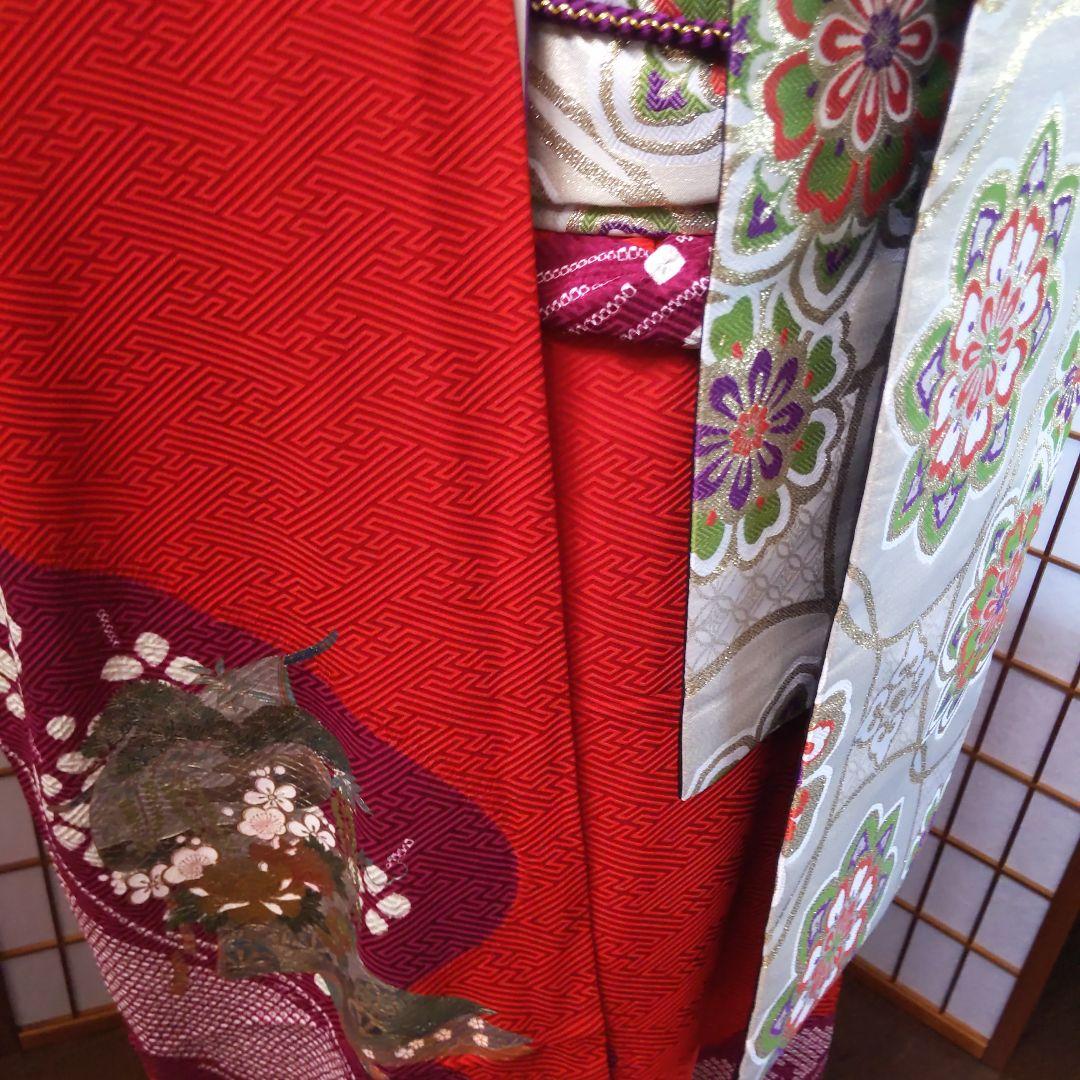 422桂由美　レトロポップ　絞り　赤　螺鈿落款　正絹振袖6点フルセット成人卒業式