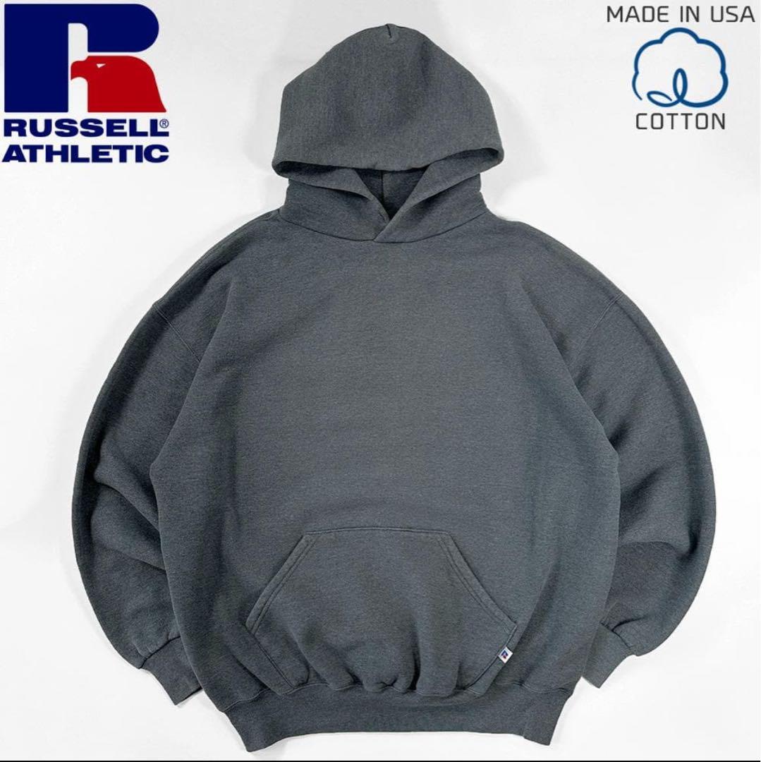 E*a様 90s RUSSELL ラッセル　無印　パーカー 杢 モスグレー XL