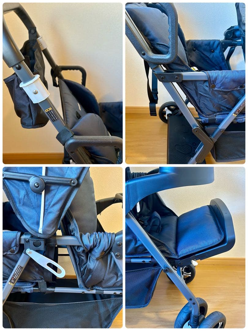 【美品】カトージ　2人でゴー 縦型 スリム 2人乗りベビーカー　ネイビー