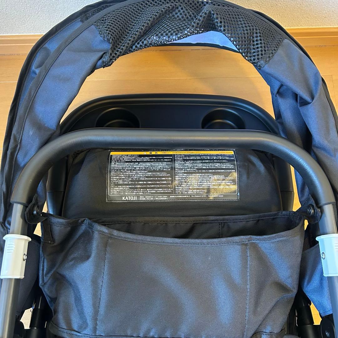 【美品】カトージ　2人でゴー 縦型 スリム 2人乗りベビーカー　ネイビー