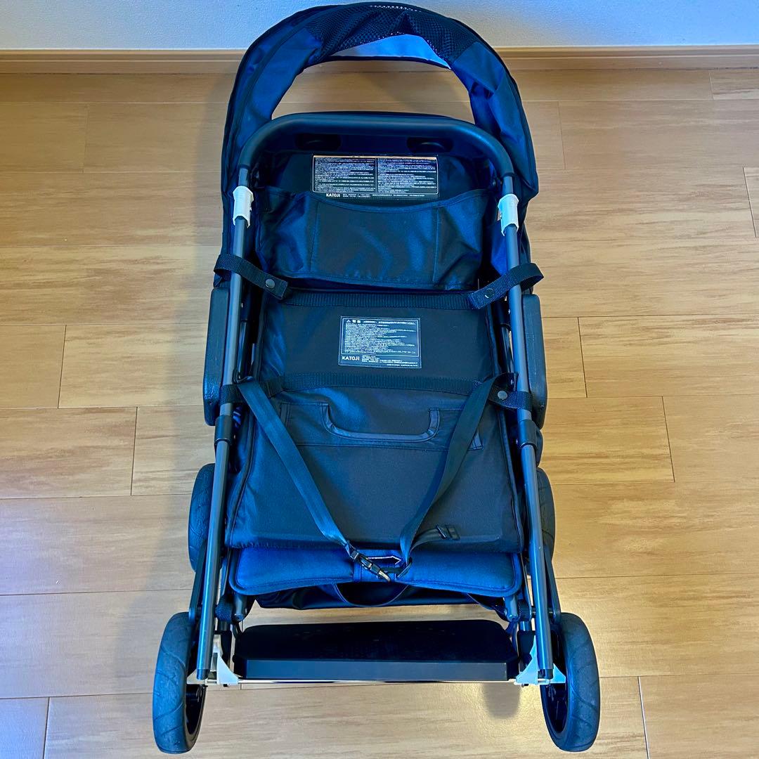 【美品】カトージ　2人でゴー 縦型 スリム 2人乗りベビーカー　ネイビー
