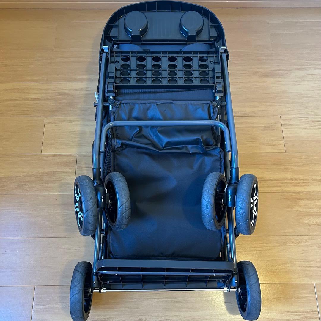 【美品】カトージ　2人でゴー 縦型 スリム 2人乗りベビーカー　ネイビー