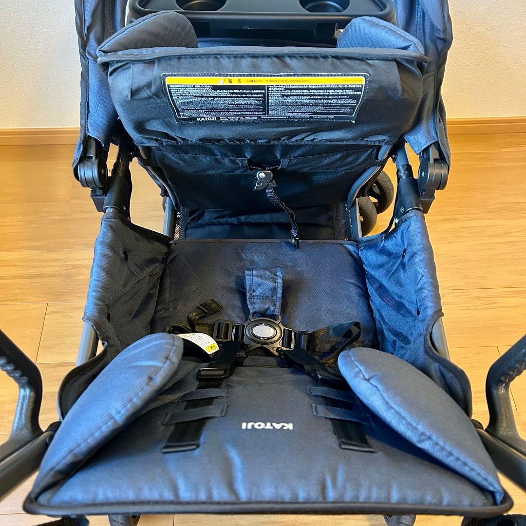 【美品】カトージ　2人でゴー 縦型 スリム 2人乗りベビーカー　ネイビー