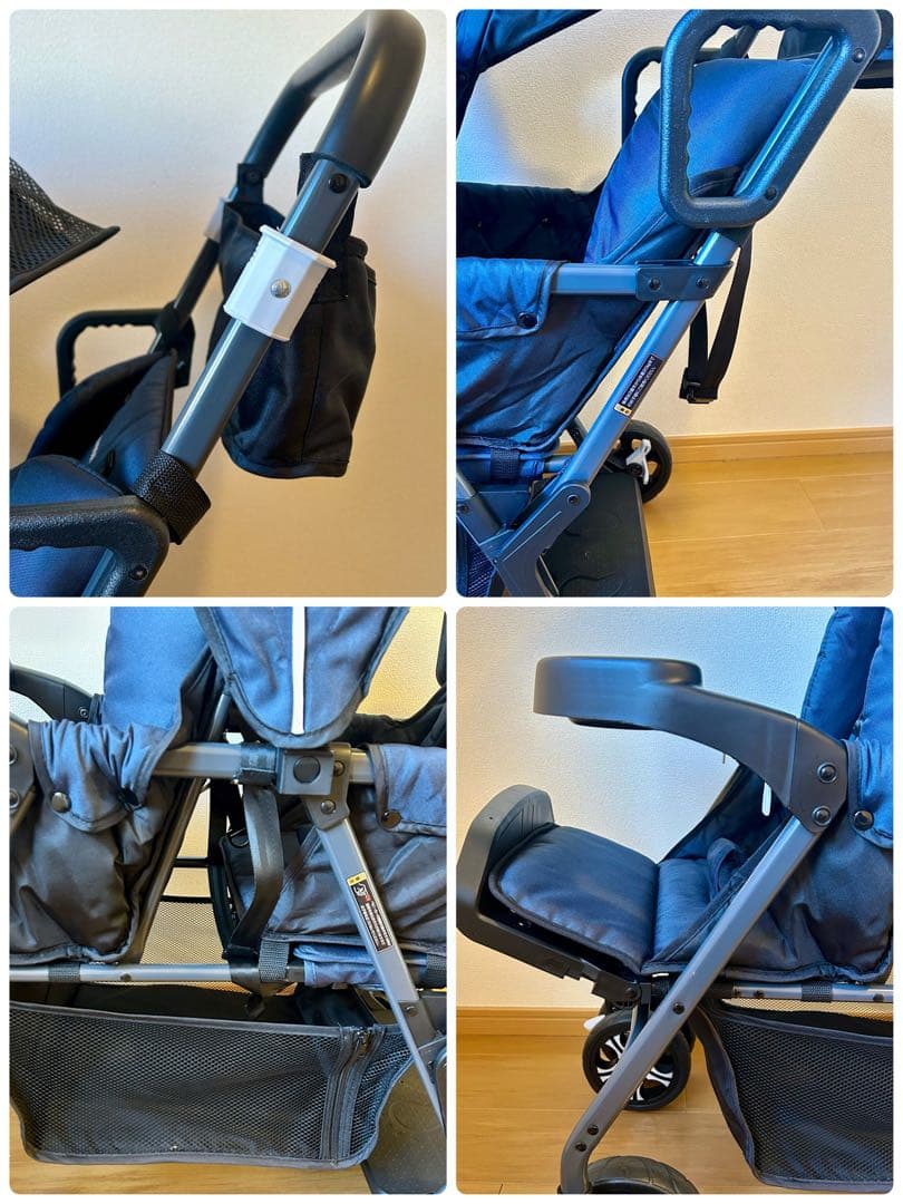 【美品】カトージ　2人でゴー 縦型 スリム 2人乗りベビーカー　ネイビー