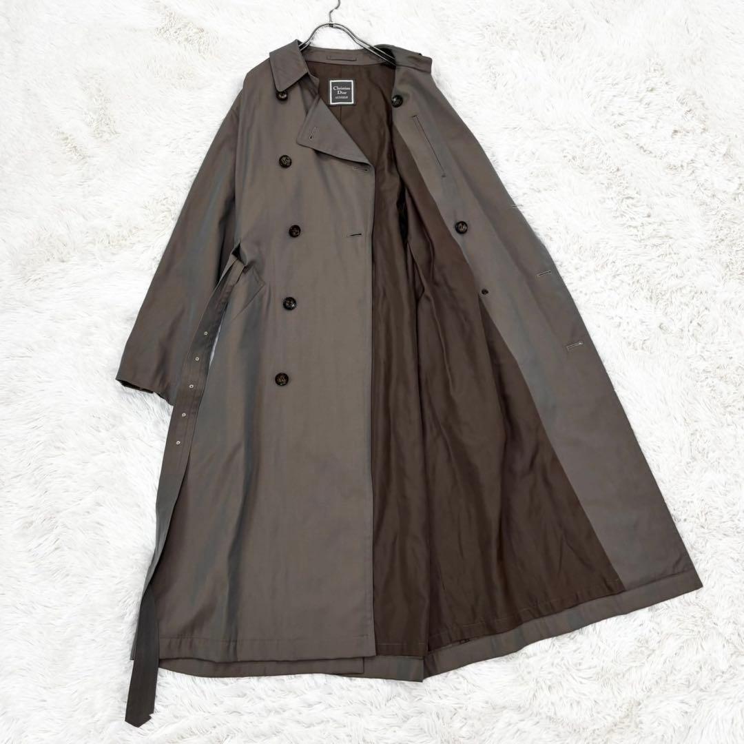 クリスチャンディオール トレンチコート 玉虫色 裏地派手 シルク ベルト M