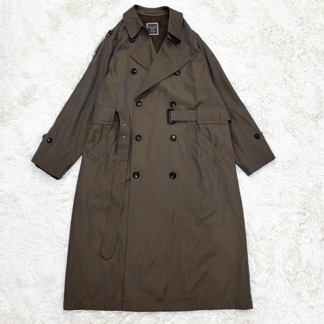 クリスチャンディオール トレンチコート 玉虫色 裏地派手 シルク ベルト M