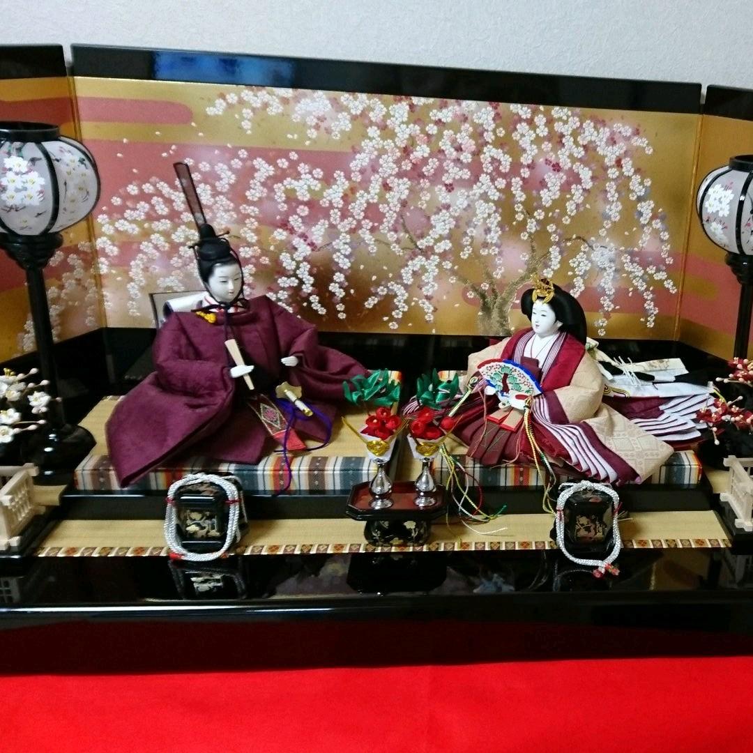 雛人形親王飾りセット 屏風 雛台 親王台 紅白梅 ぼんぼり雪洞 三宝