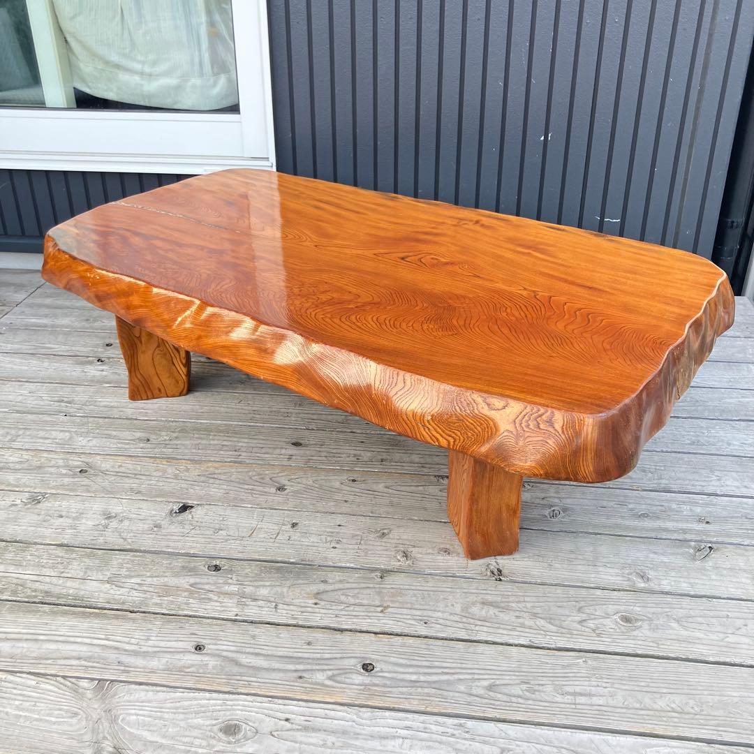 昭和レトロ 木製 天然木 欅材 一枚板 脚付き 座卓 センターテーブル 古家具