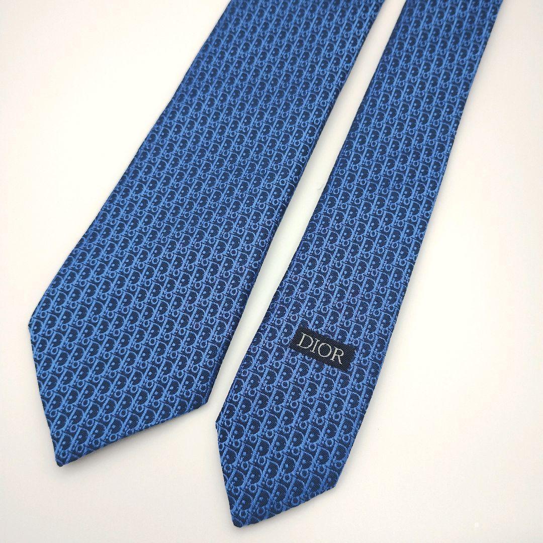 【美品】ディオールオム ナロータイ ネイビー トロッター柄 光沢【イタリア製】