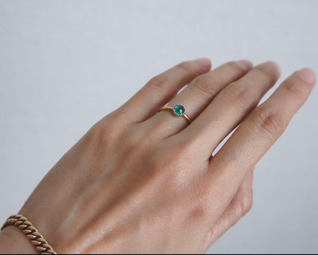 エメラルド カボション リング K18 プラチナ エメラルドハンター