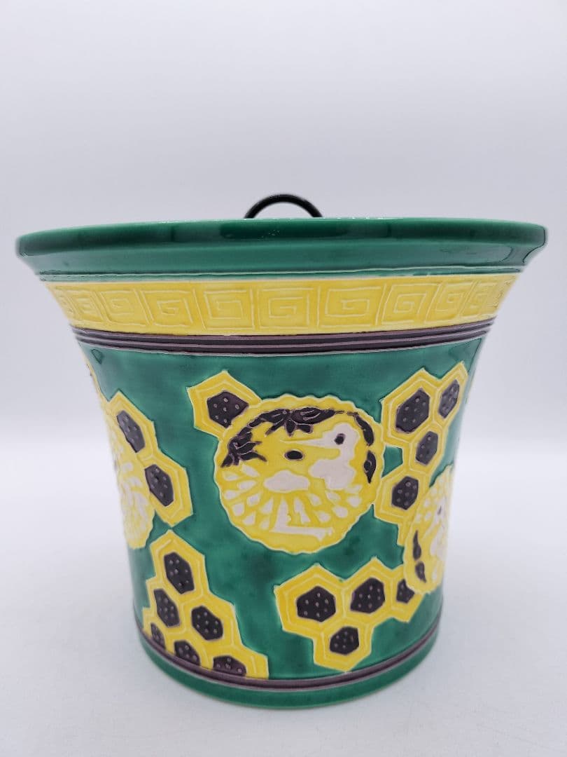 c529 【新品・未使用】水指 緑文趾 出羽亀甲 利昇窯 茶道具 即全