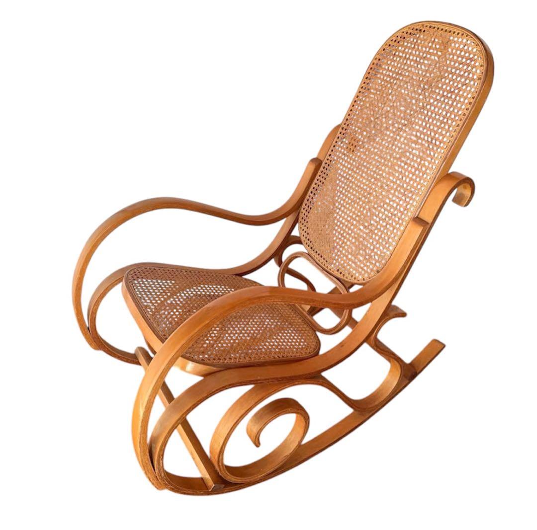 希少カラー ベントウッド 籐ラタン ロッキングチェア 曲木 ヴィンテージ
