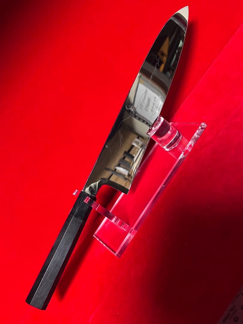 01518包丁　和牛刀　九寸　水本焼　富士山残月浮波　鏡面仕上げ　白鋼　未使用品