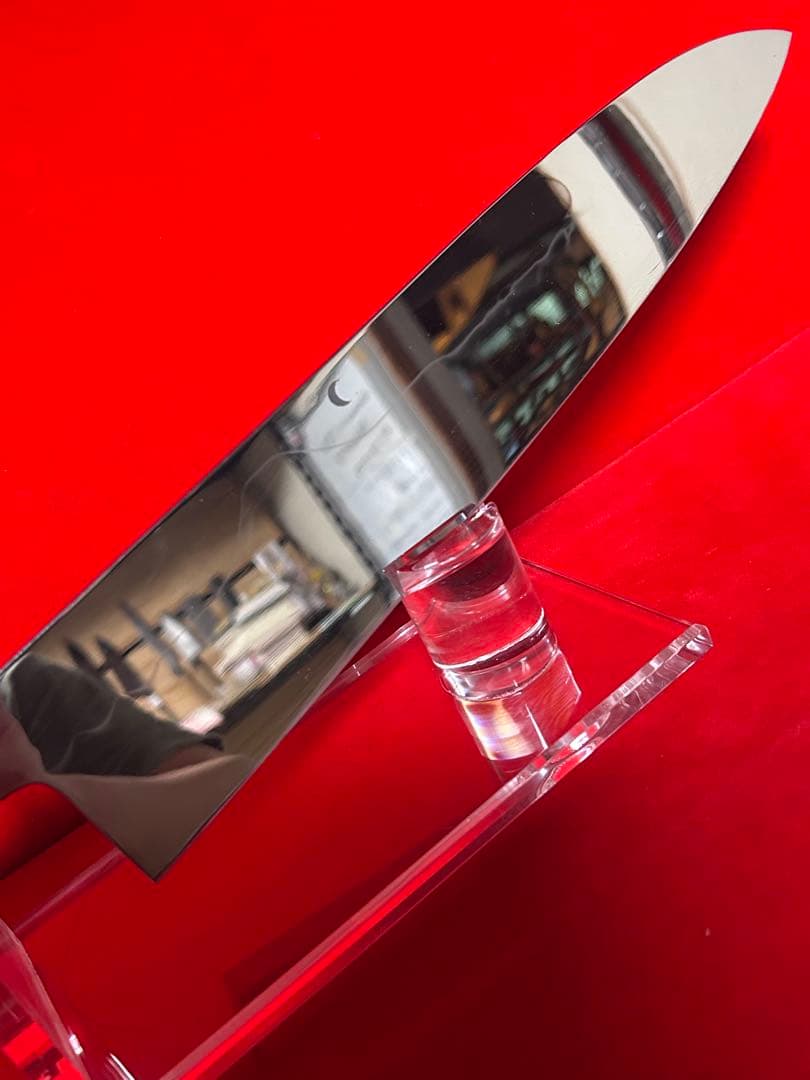 01518包丁　和牛刀　九寸　水本焼　富士山残月浮波　鏡面仕上げ　白鋼　未使用品