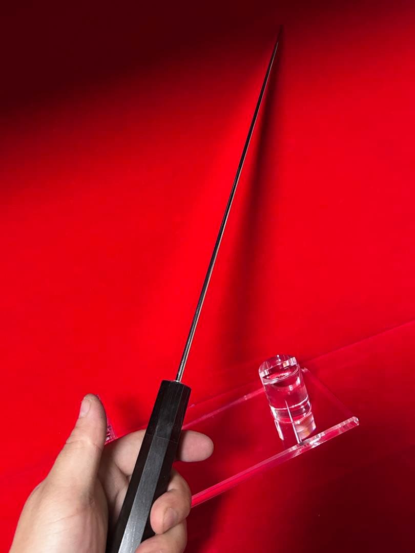 01518包丁　和牛刀　九寸　水本焼　富士山残月浮波　鏡面仕上げ　白鋼　未使用品