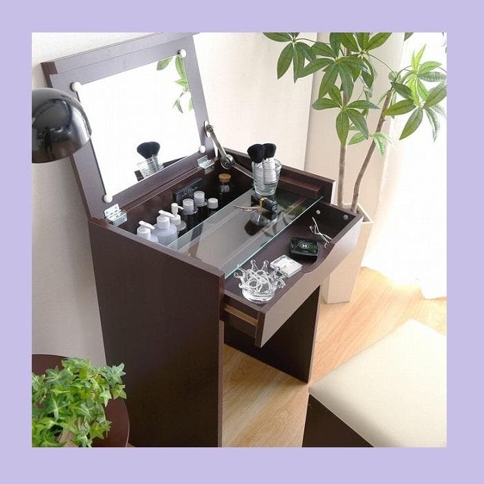 高級感 コンパクト 収納 ドレッサー スツールセット コンセント ガラストップ