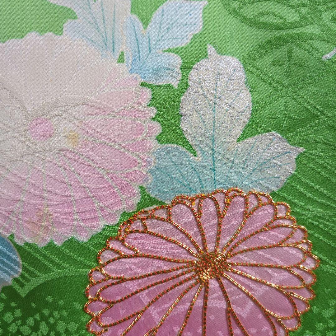 振袖 着物　緑　緑色 グリーン　花柄 結婚式