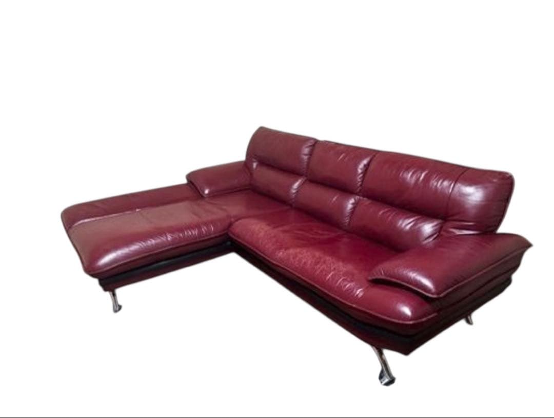 NITORIニトリ ロゾ4本革　カウチソファー　カウチ　レッド　4人掛