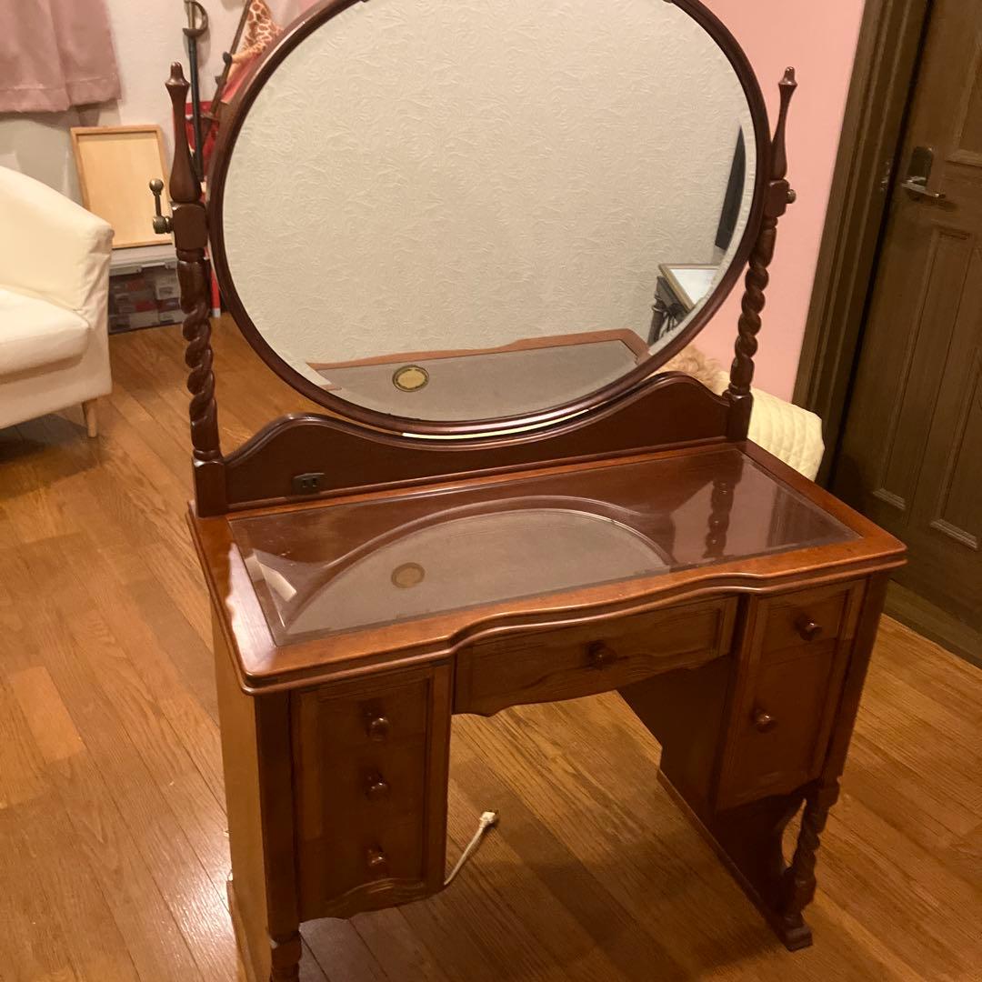 ビンテージ木製ブラウンドレッサー 鏡ミエミラー
