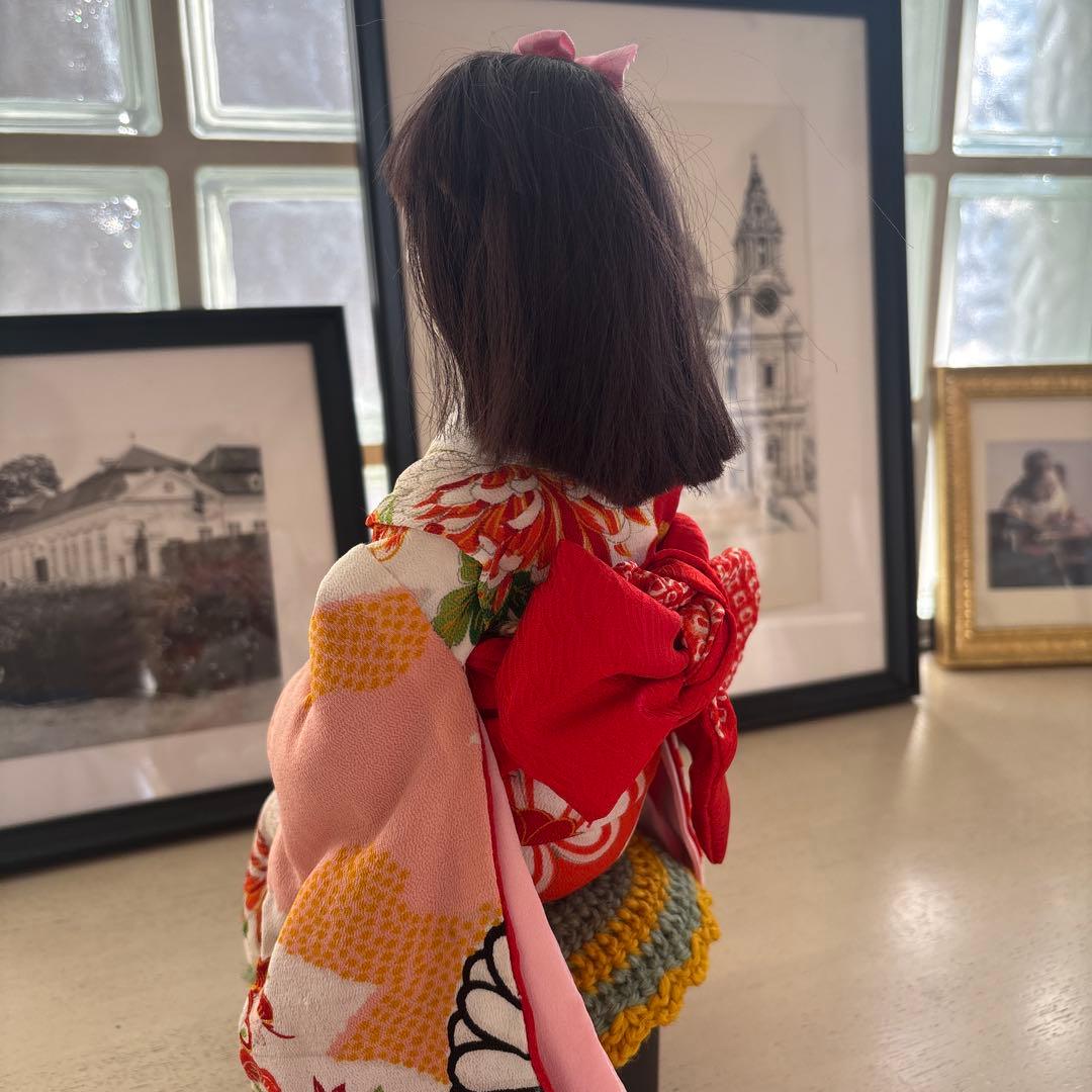 ㉑和服を着た人形 花のバスケット付き