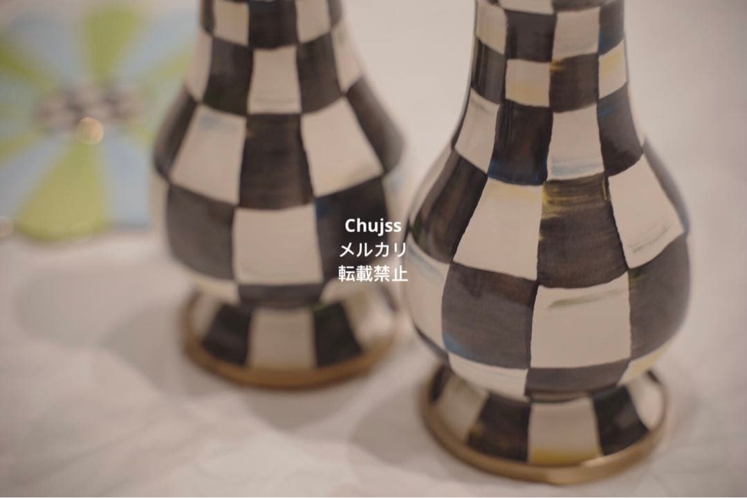 マッケンジーチャイルズ ロイヤルチェック　エナメル ラージ 塩コショウ入れ