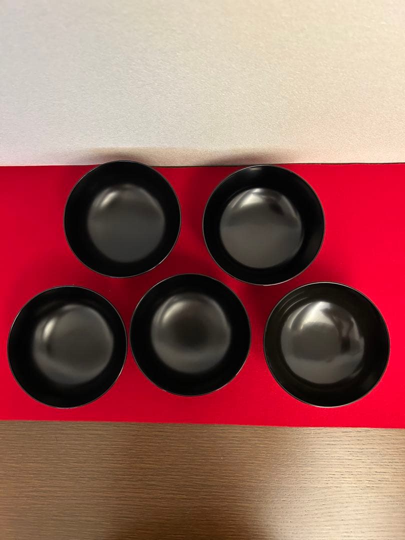 輪島塗　黒呂色蓋内銀地　紅葉蒔絵煮物椀五客