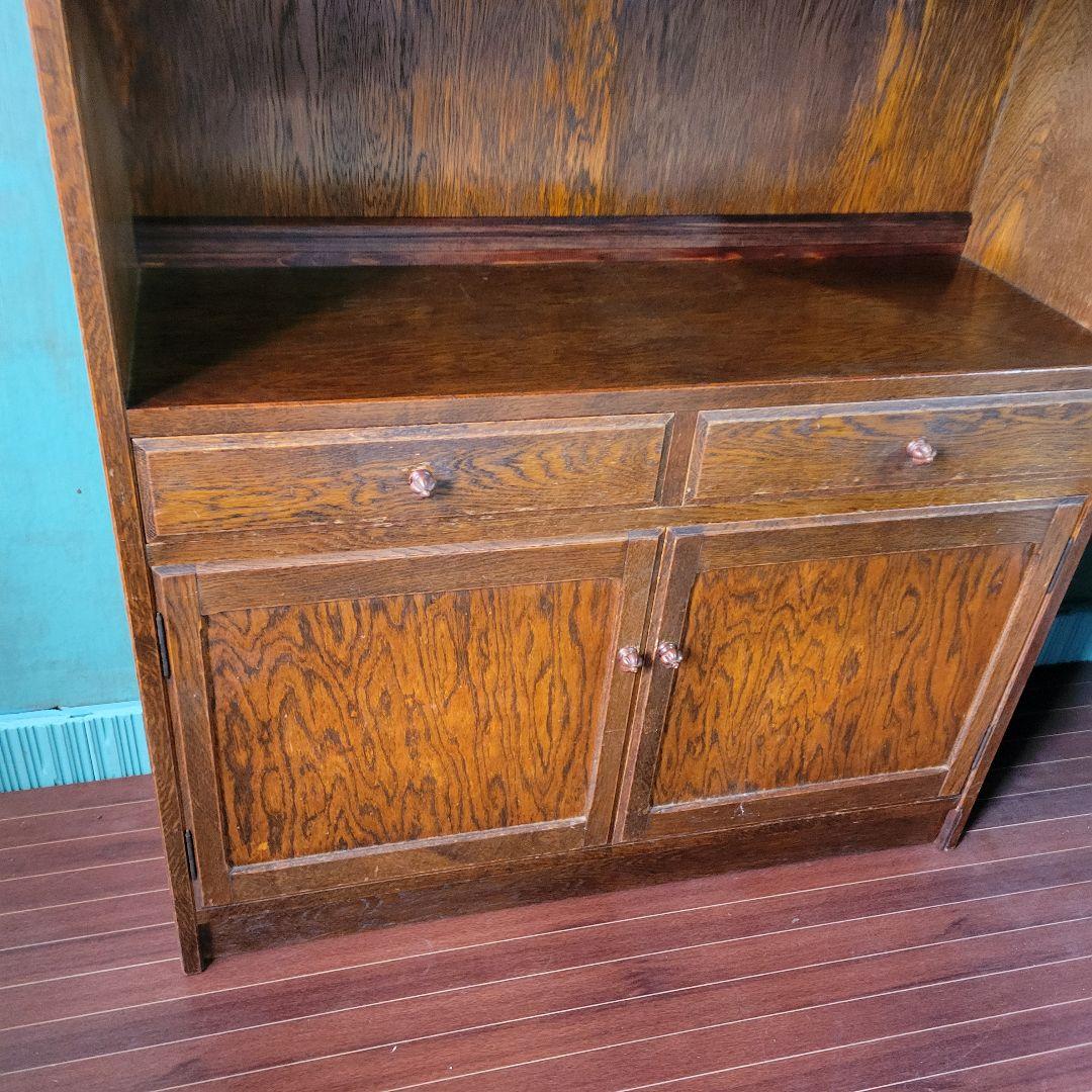 三越家具 Brugge ブルージュ 食器棚 キャビネット 楢材ステンドグラス英国