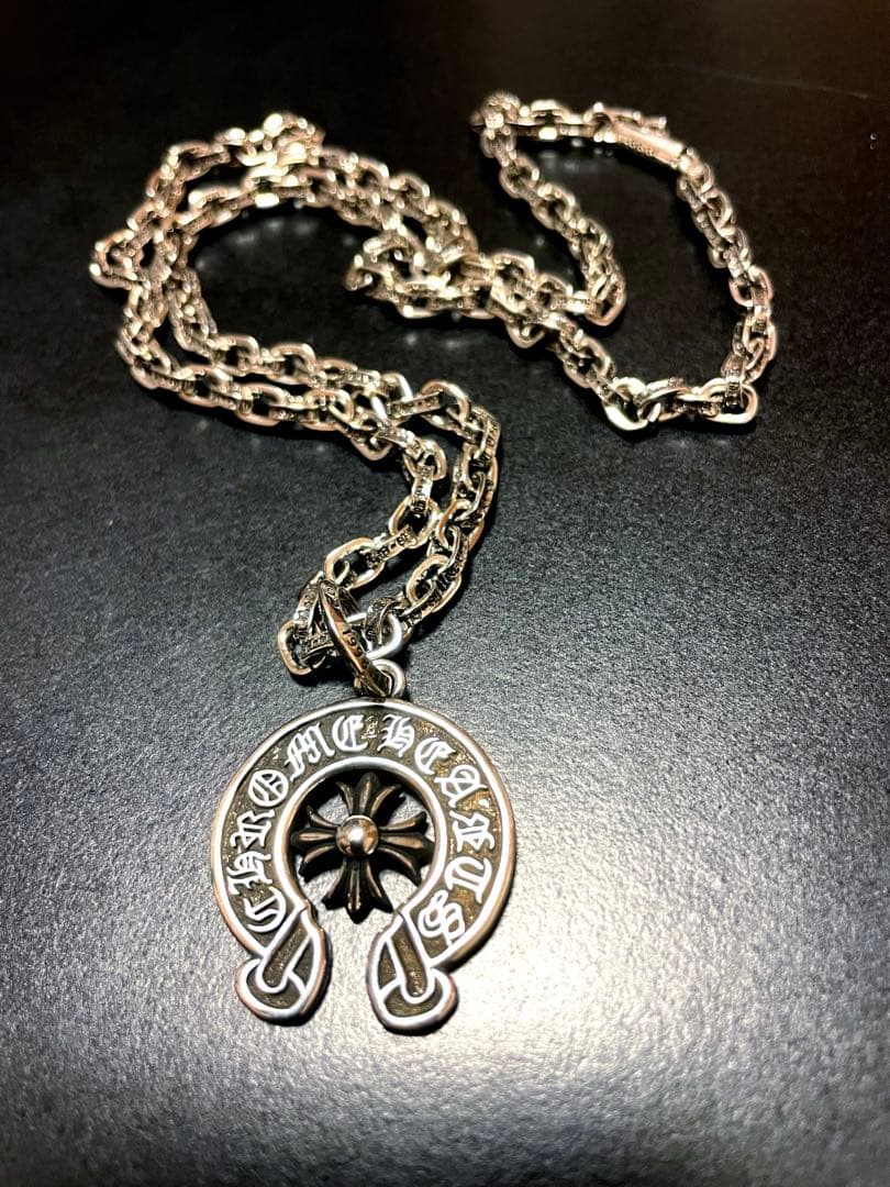 シルバー調 ペーパーチェーンネックレス ペンダント 刻印あり