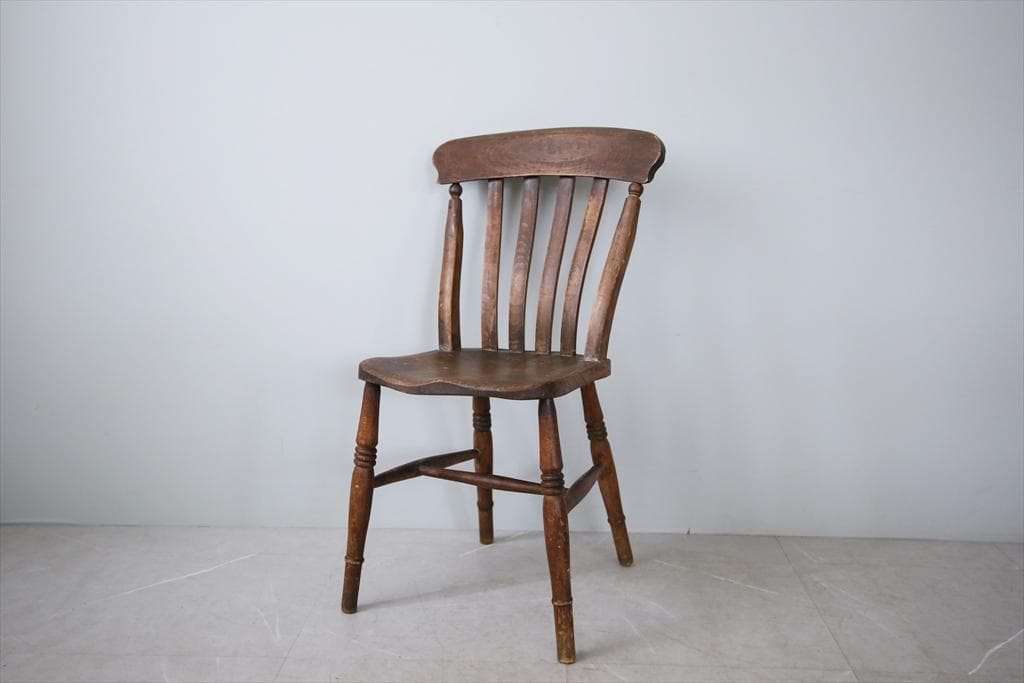 英国アンティーク木製キッチンチェア/ダイニングイス椅子/飾り棚(92-63)