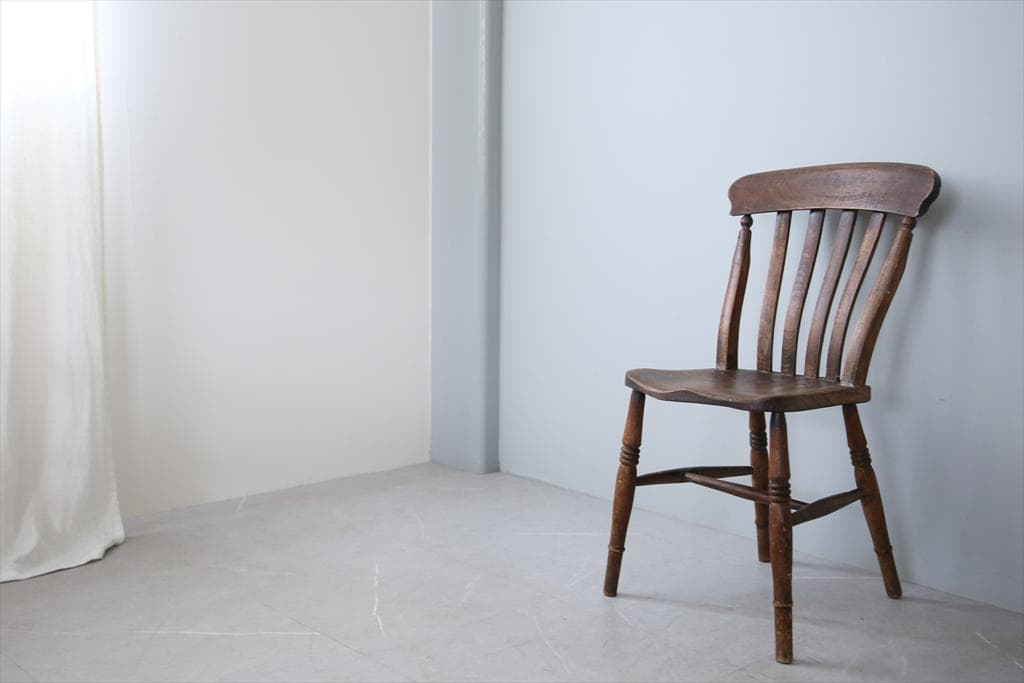 英国アンティーク木製キッチンチェア/ダイニングイス椅子/飾り棚(92-63)