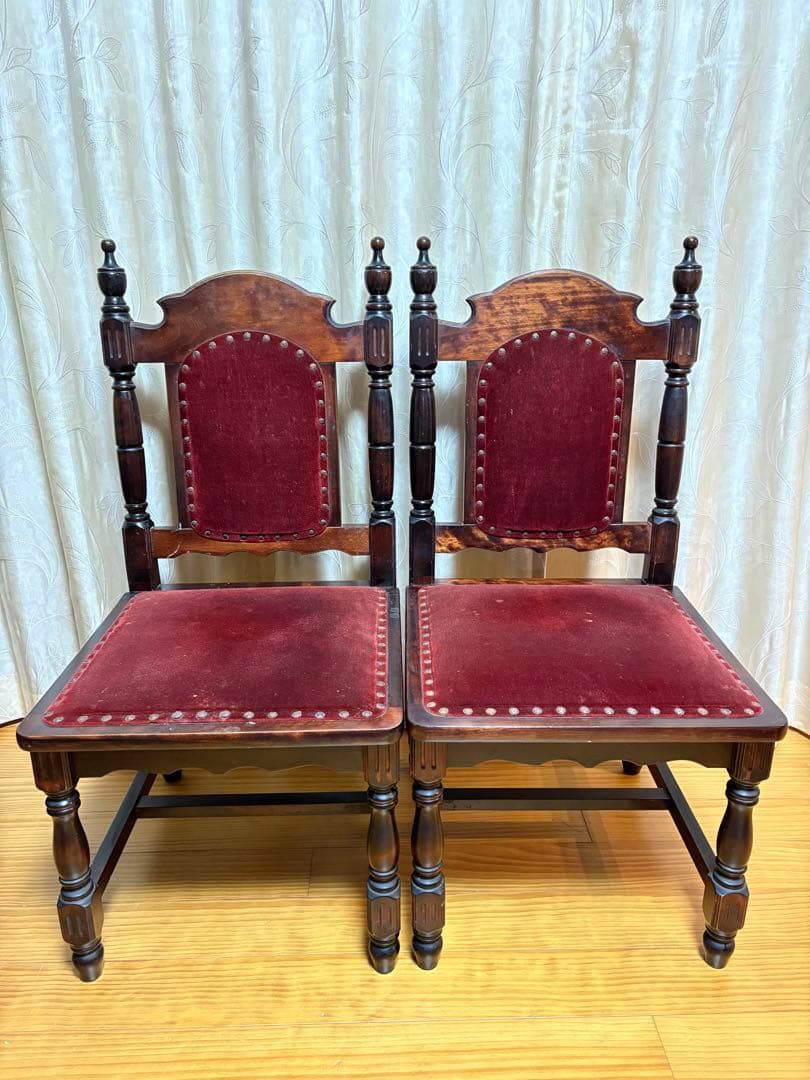 ヴィンテージ 鋲打ち　椅子　ベルベット張り　レトロ　チェア 2脚