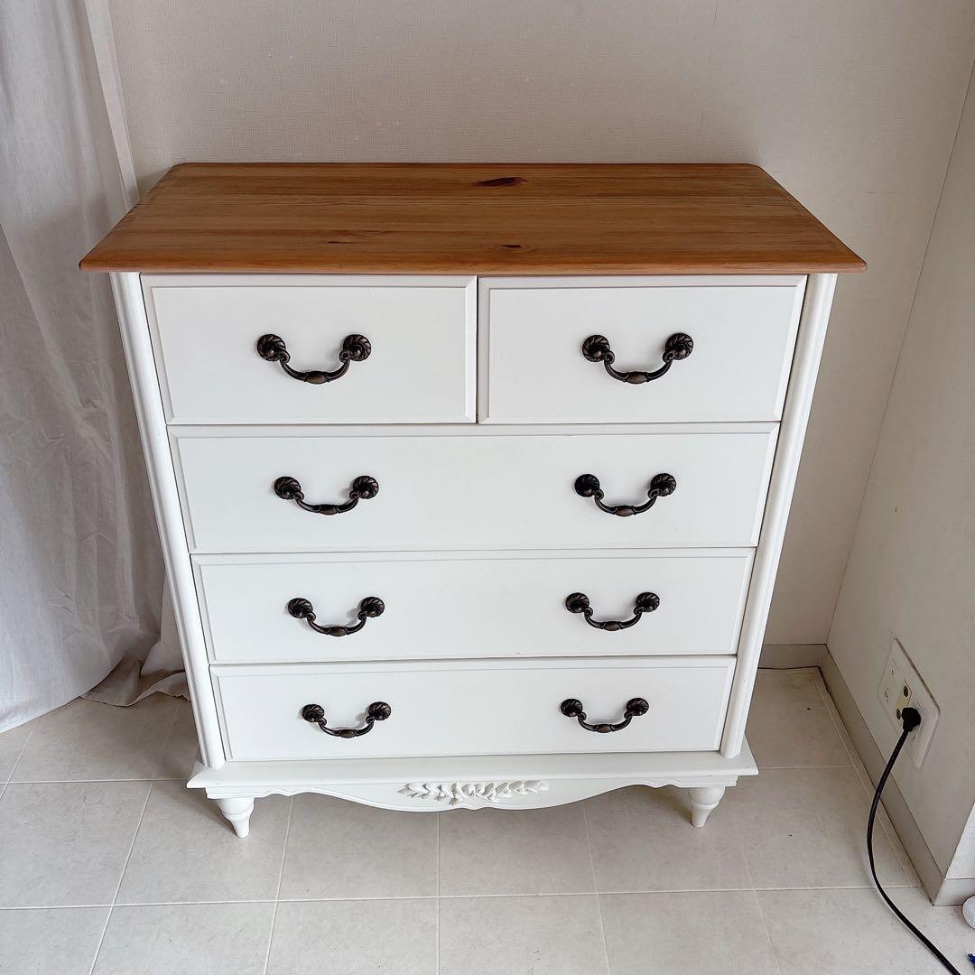 美品　フレンチカントリー　チェスト　シャビーシック　白家具　カントリー　猫脚　棚