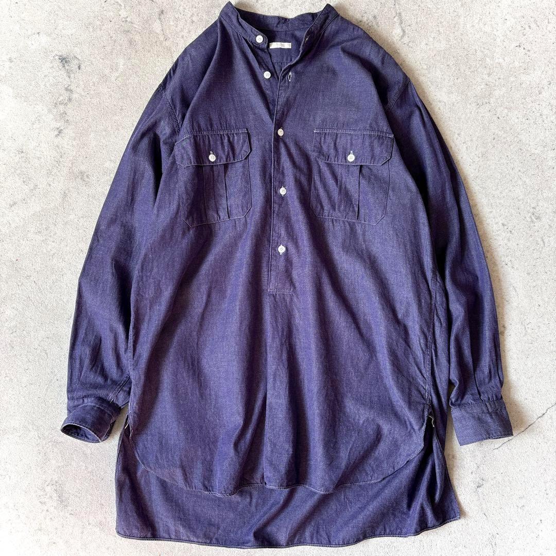 美品 コモリ 日本製 2 コットン プルオーバー 長袖 バンドカラー シャツ 紫