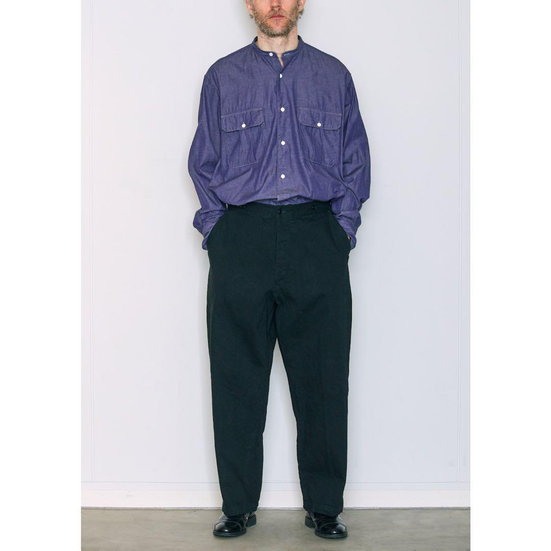 美品 コモリ 日本製 2 コットン プルオーバー 長袖 バンドカラー シャツ 紫