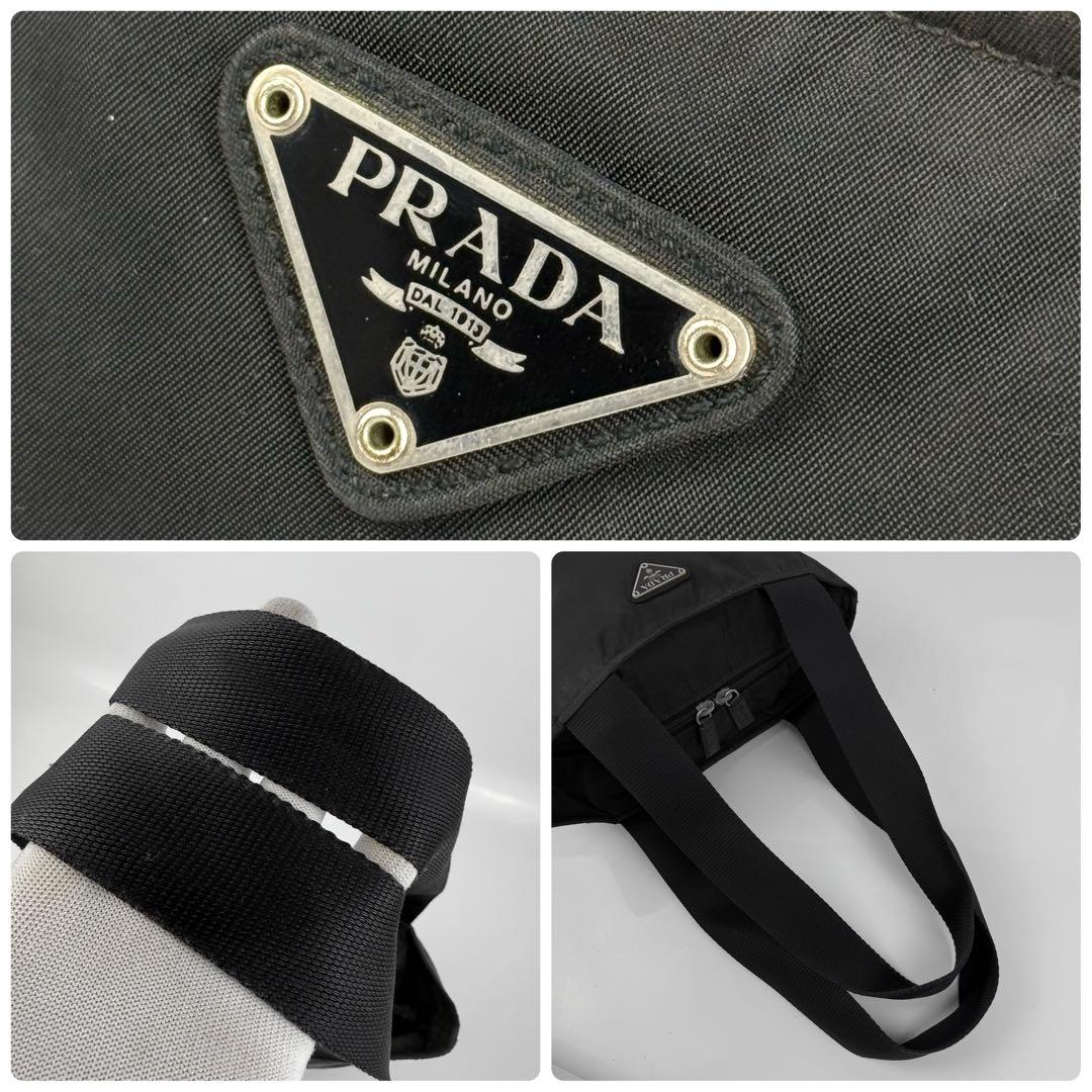 PRADA プラダ 三角ロゴ トートバッグ 肩掛けカバン ナイロン 黒 白タグ