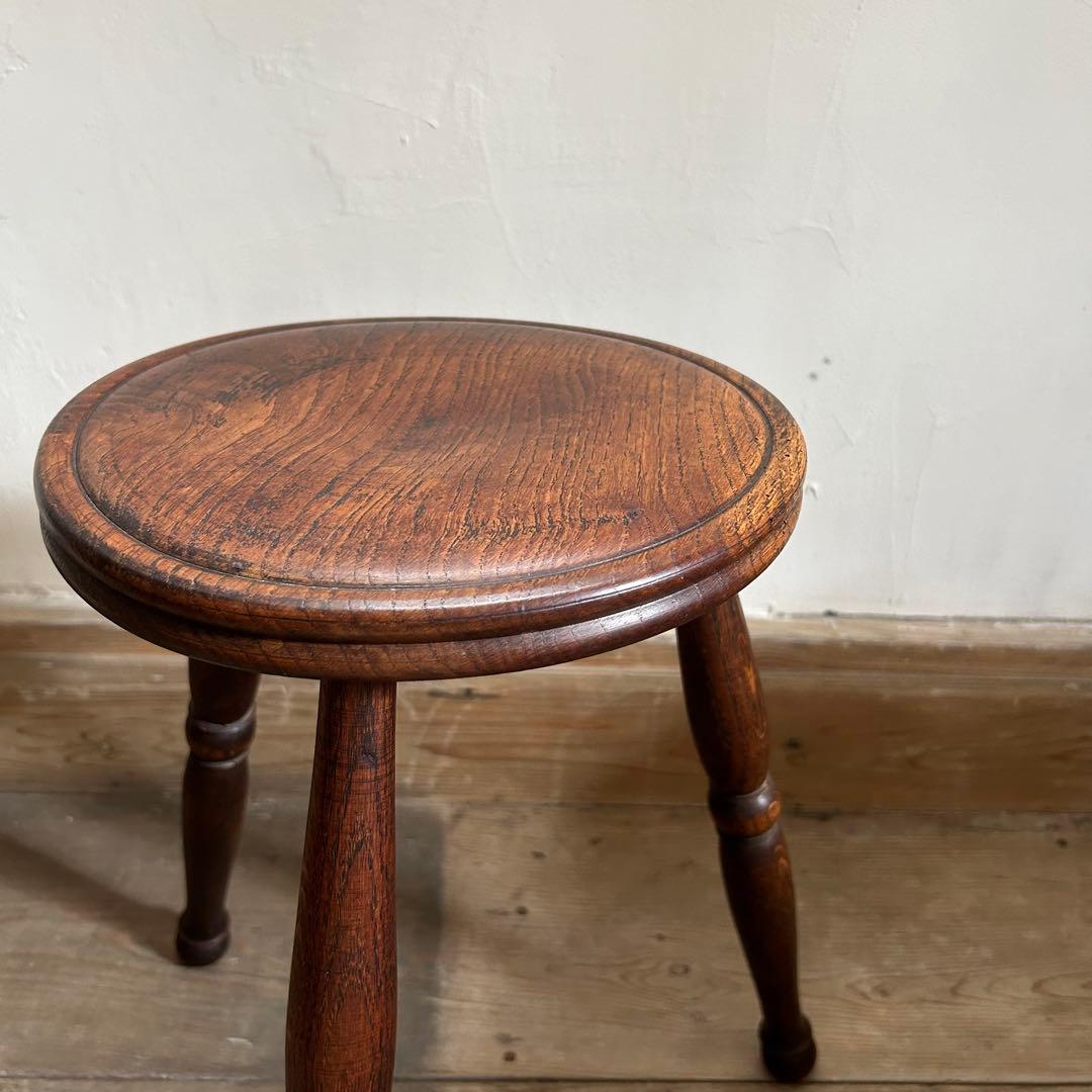 フランスアンティーク 木製 三本脚 スツール ダークブラウン　①