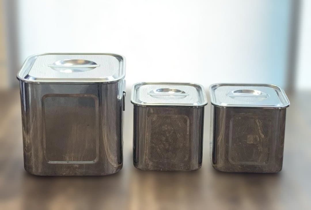 ユキワ ステンレス 角深型キッチンポット 21×1個・15×2個 計3個 蓋付