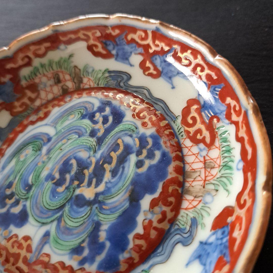 「現代アート？！な古伊万里皿(直径11cm)」金彩色絵小皿 5客セット 骨董アン