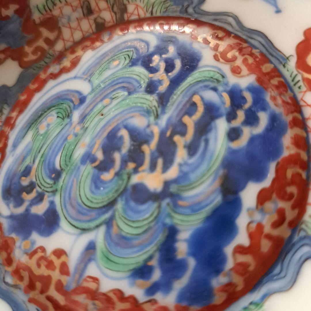 「現代アート？！な古伊万里皿(直径11cm)」金彩色絵小皿 5客セット 骨董アン