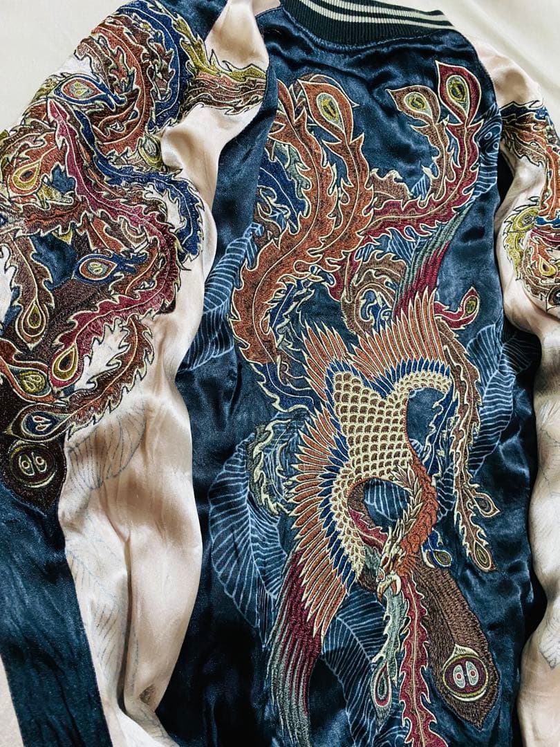 雅結 美品 ２面用 日本限定 龍ワシ スカジャン レーヨン unisex