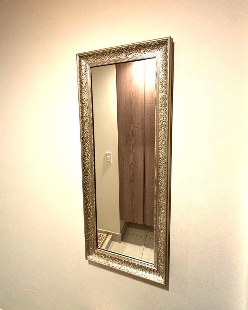 【美品】アンティークミラー　日本製 姿見鏡 シャンパンゴールド　縦横置き2WAY