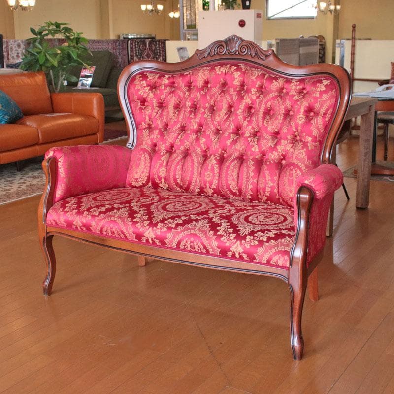 クラシックソファ 幅130cm ファブリック ベンチ 猫足 222-1333